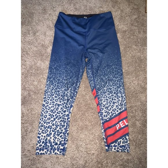 Kali X Peloton Cropped Leggings Blue Leopard Print Athletic‎ Workout Size Medium - Picture 1 of 4